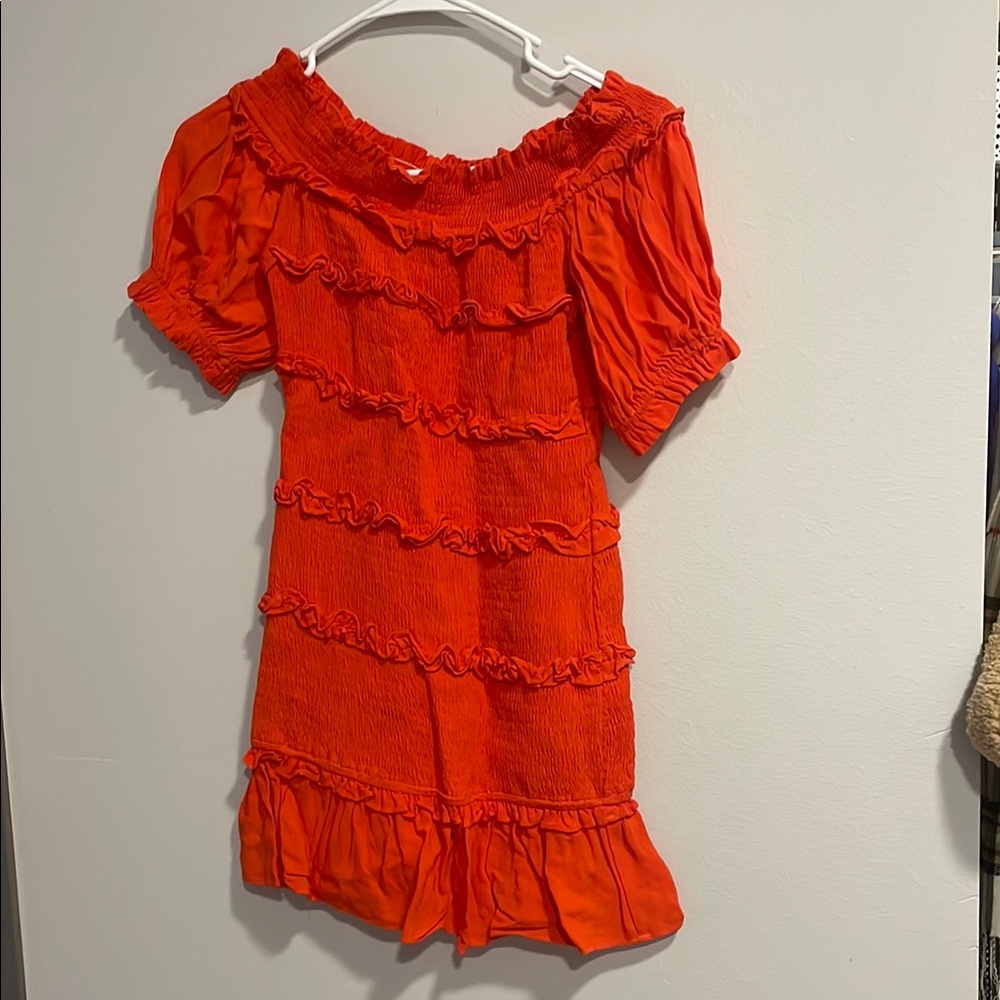 Chic Off-Shoulder Ruffle Dress in Bright Orange